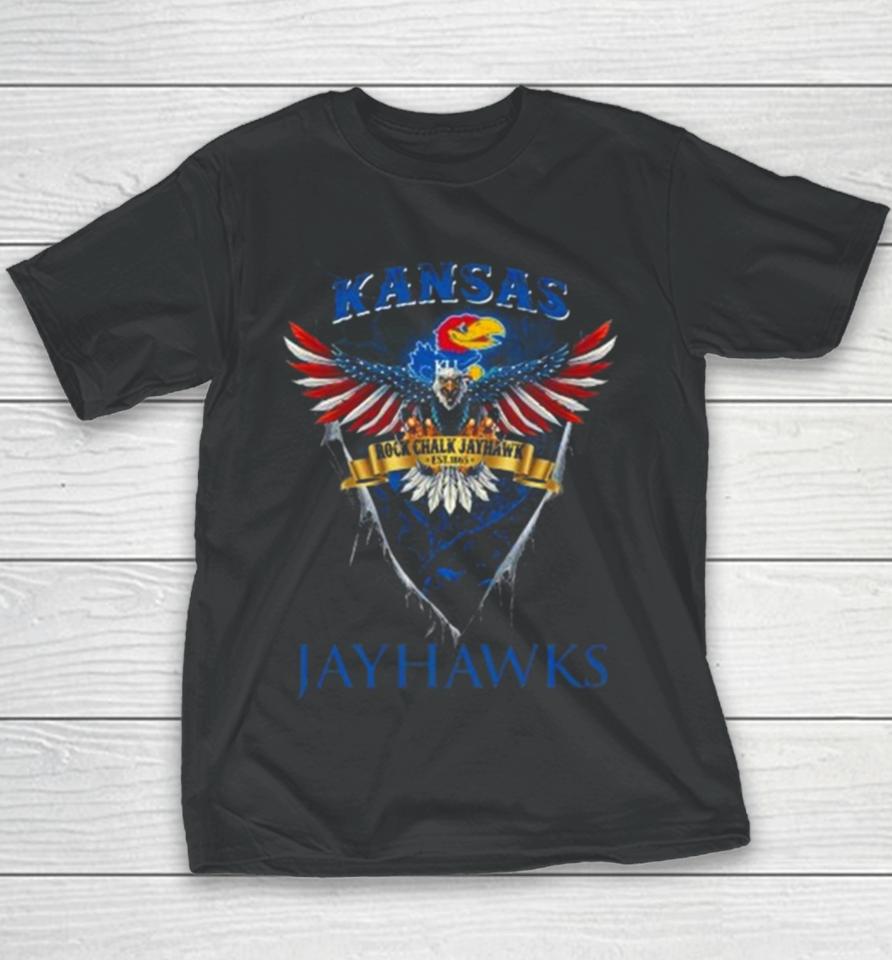 Rock Chalk Jayhawk Kansas Jayhawks Football Us Eagle Youth T-Shirt