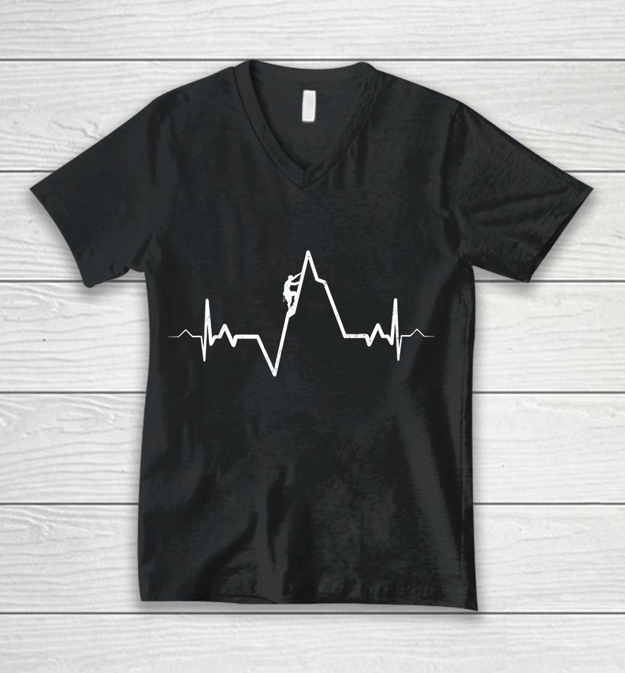 Rock Climbing Heartbeat Unisex V-Neck T-Shirt