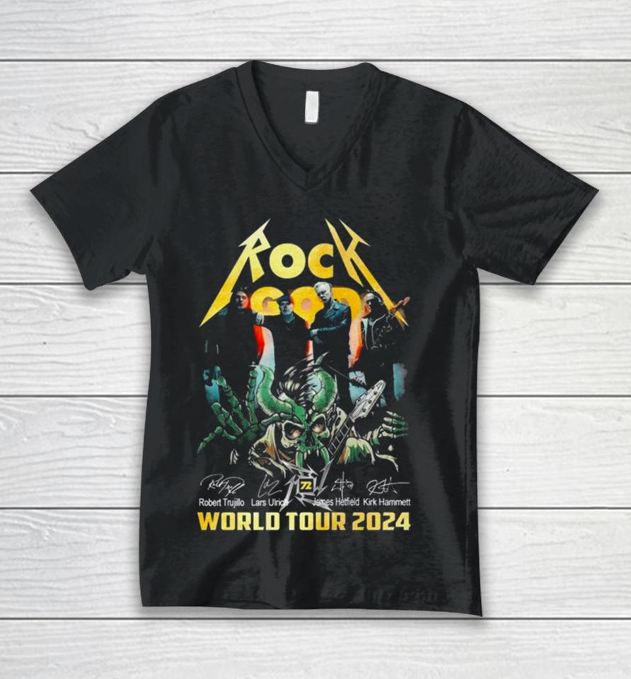 Rock God Metallica World Tour 2024 Signatures Unisex V-Neck T-Shirt