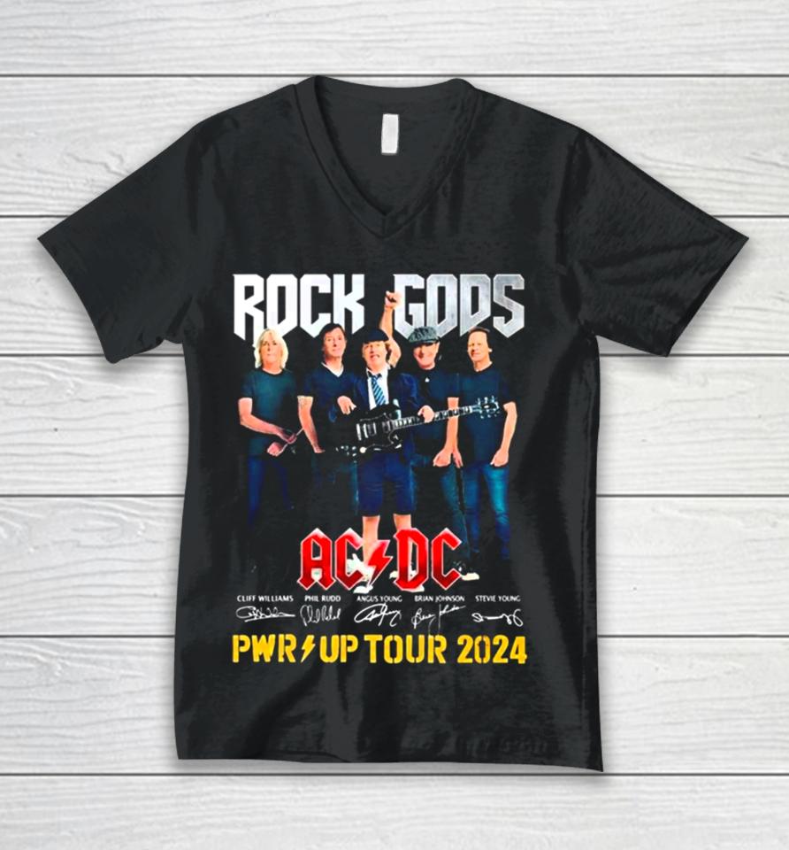 Rock Gods Acdc Pwr Up Tour 2024 Signatures Unisex V-Neck T-Shirt