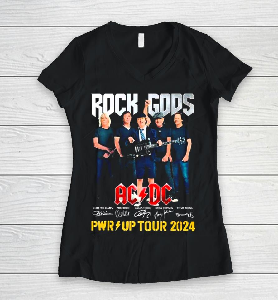Rock Gods Acdc Pwr Up Tour 2024 Signatures Women V-Neck T-Shirt