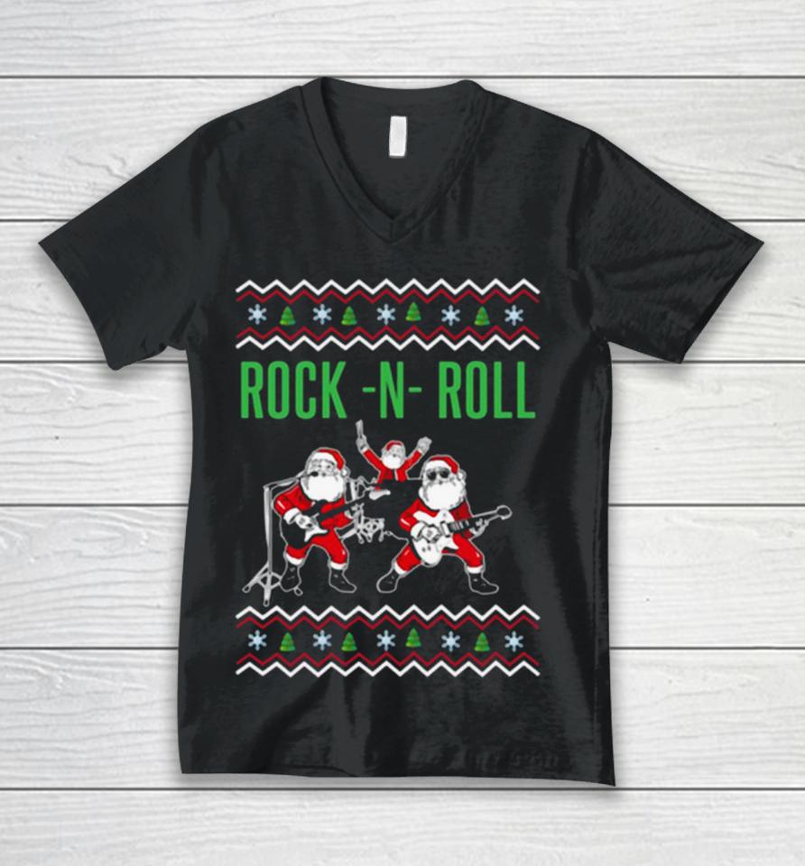 Rock N Roll Christmas Santa Rocks Music Band 2023 Unisex V-Neck T-Shirt
