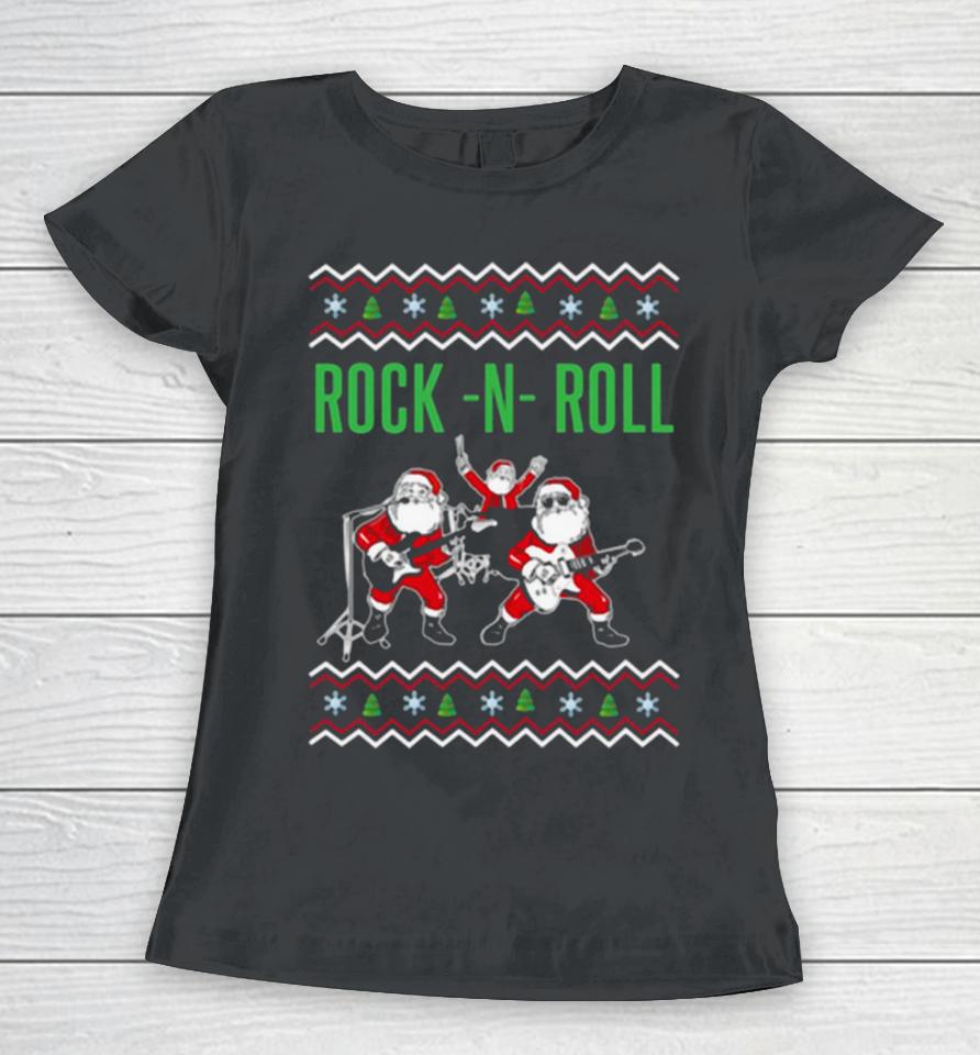 Rock N Roll Christmas Santa Rocks Music Band 2023 Women T-Shirt