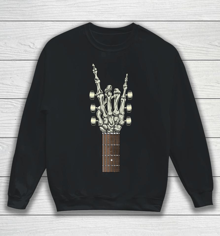 Rock On Skeleton Hand Guitar Rock &Amp; Roll Men Women Rock Band Sweatshirt