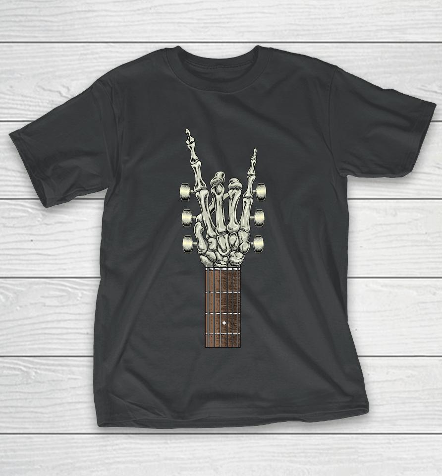 Rock On Skeleton Hand Guitar Rock &Amp; Roll Men Women Rock Band T-Shirt