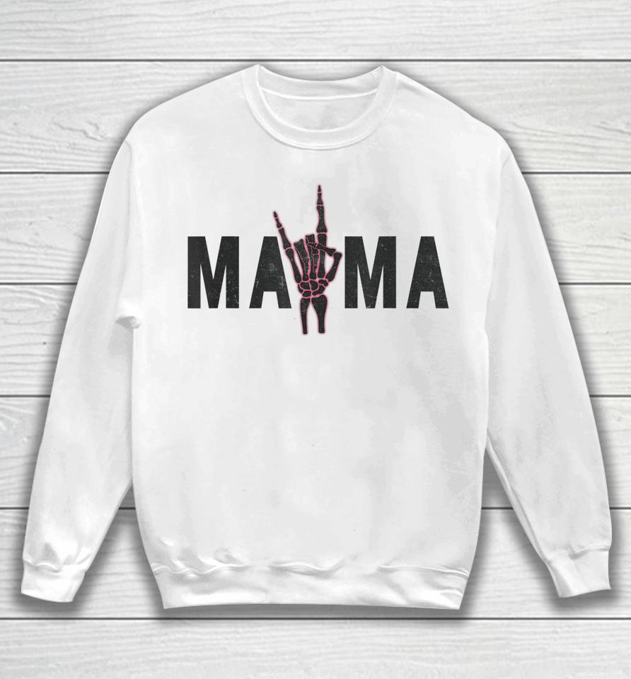 Rock On Skeleton Hand Mama Halloween Vintage Sweatshirt