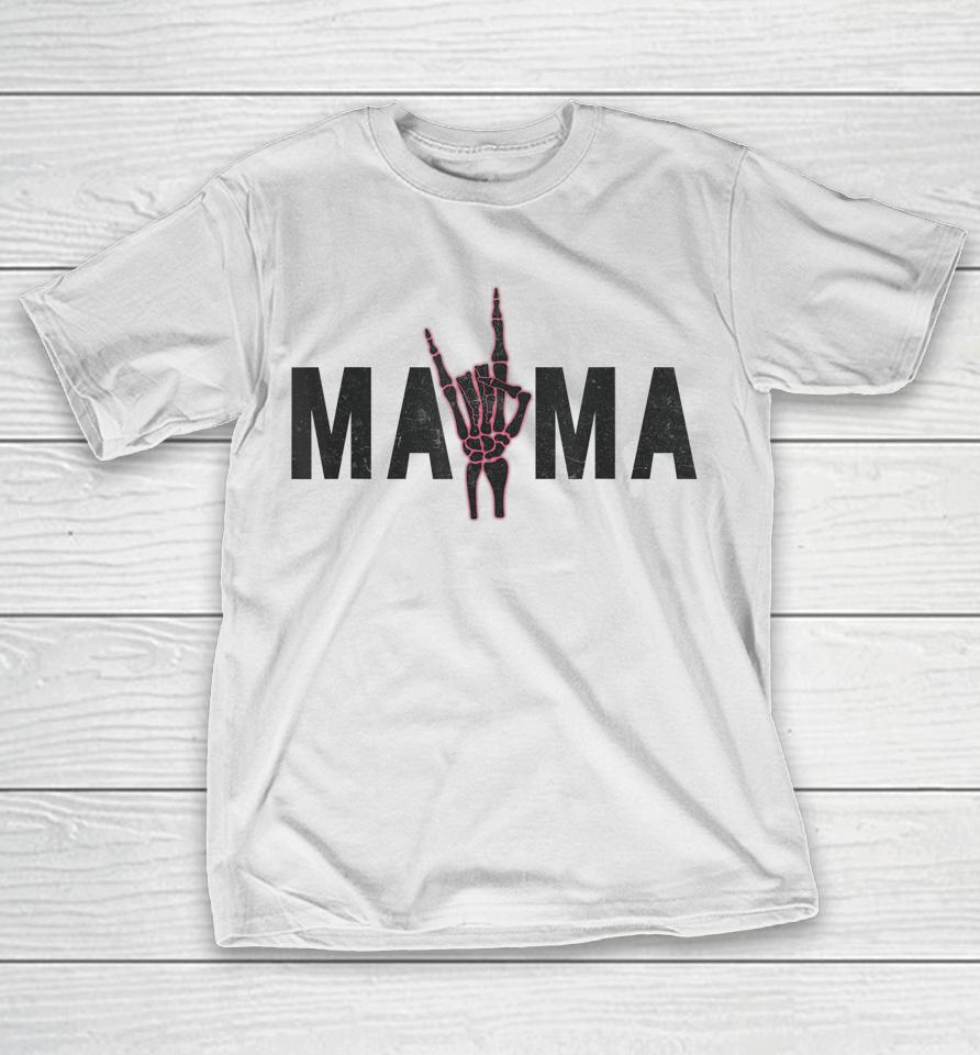 Rock On Skeleton Hand Mama Halloween Vintage T-Shirt