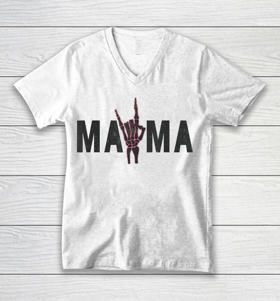 Rock On Skeleton Hand Mama Halloween Vintage Unisex V-Neck T-Shirt