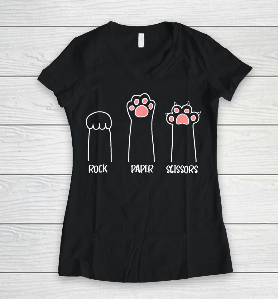 Rock Paper Scissors Cat Paw Women V-Neck T-Shirt