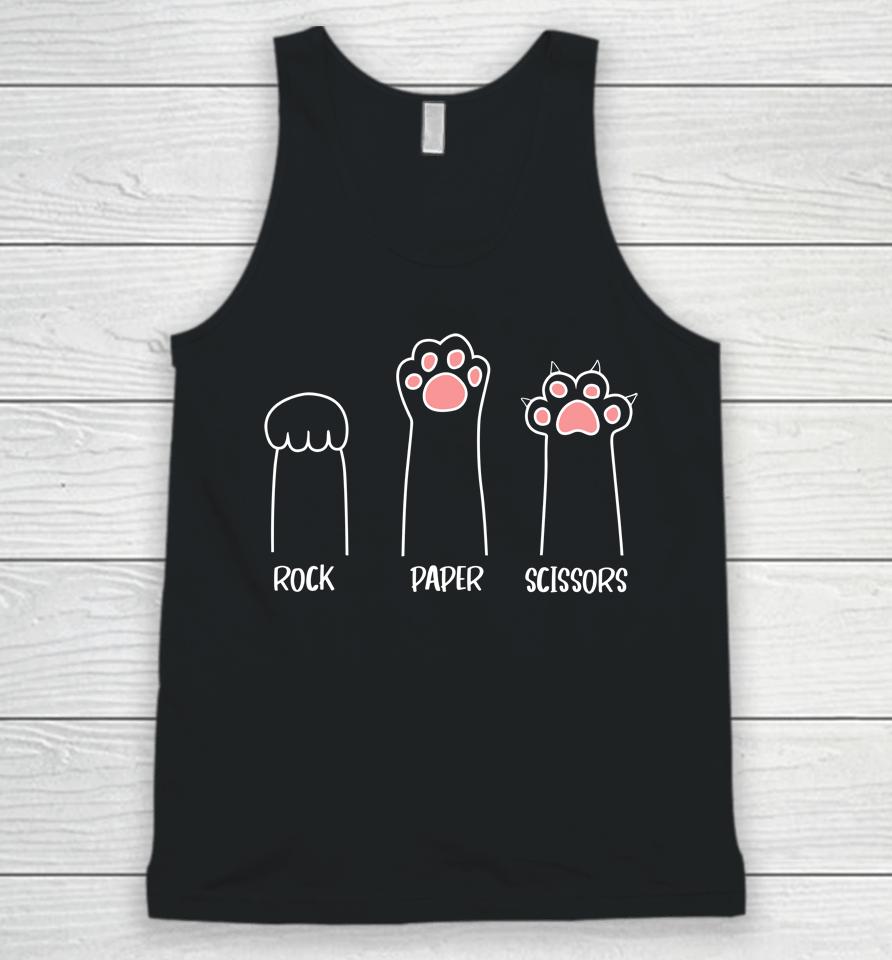 Rock Paper Scissors Hand Game Cute Pink Paw Funny Cat Unisex Tank Top
