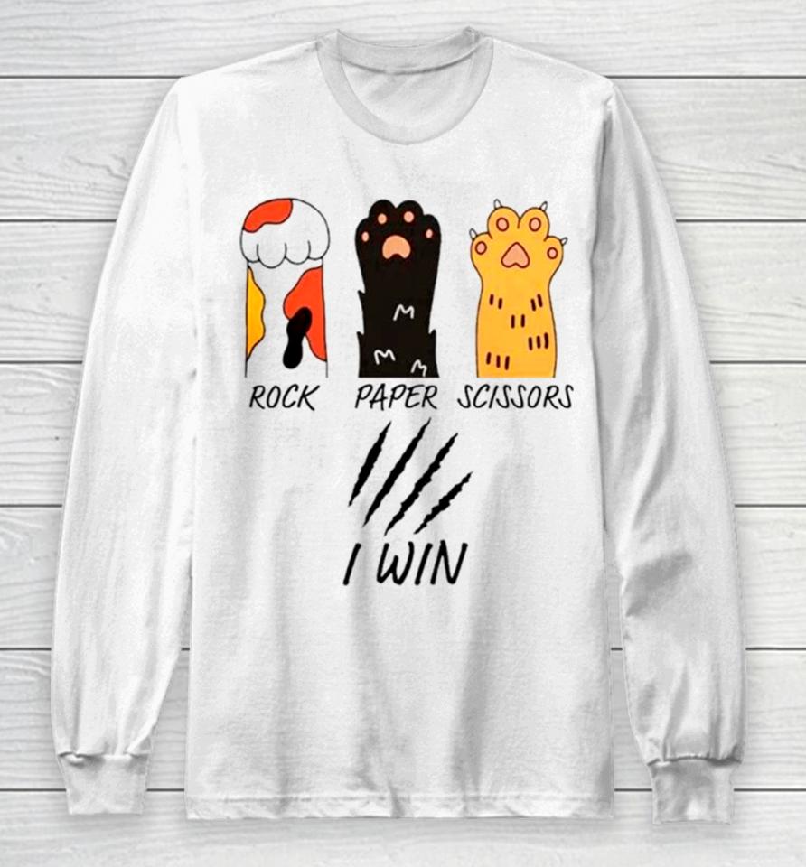 Rock Paper Scissors I Wine Cat Paws Funny Long Sleeve T-Shirt