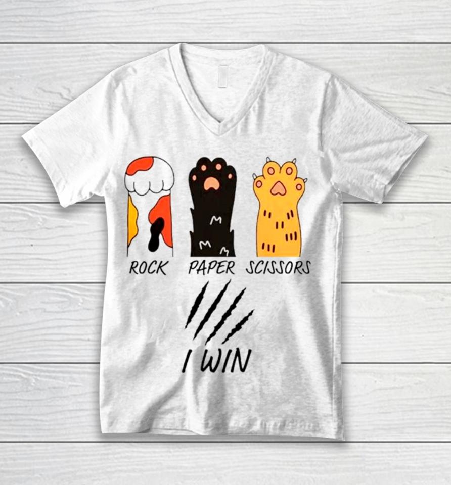 Rock Paper Scissors I Wine Cat Paws Funny Unisex V-Neck T-Shirt