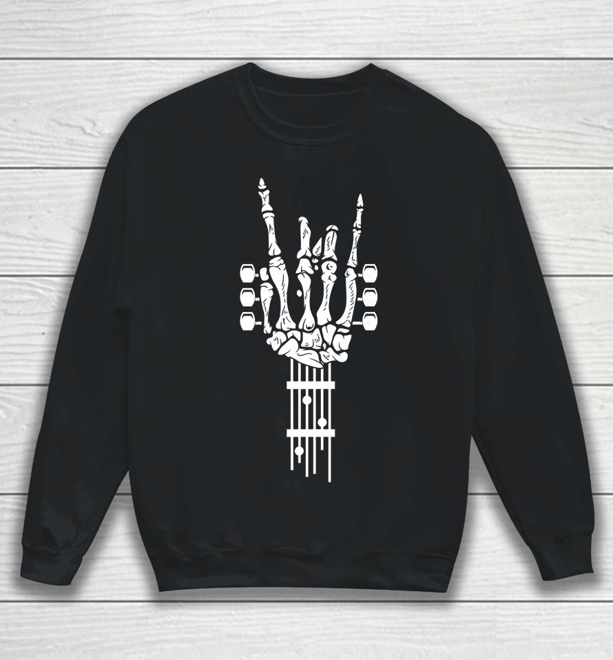 Rock &Amp; Roll Skeleton Guitar Music Lover Gift Sweatshirt
