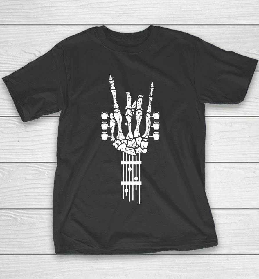 Rock &Amp; Roll Skeleton Guitar Music Lover Gift Youth T-Shirt
