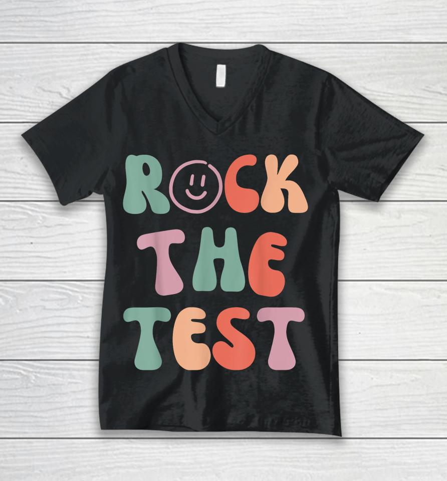 Rock The Test Testing Day Retro Motivational Teacher Student Unisex V-Neck T-Shirt