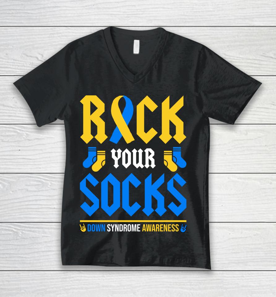 Rock Your Socks World Down Syndrome Awareness Day Unisex V-Neck T-Shirt