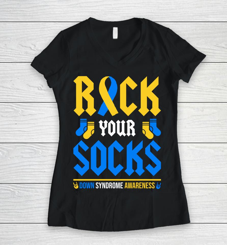 Rock Your Socks World Down Syndrome Awareness Day Women V-Neck T-Shirt
