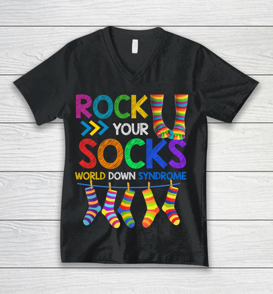 Rock Your Socks World Down Syndrome Day Unisex V-Neck T-Shirt