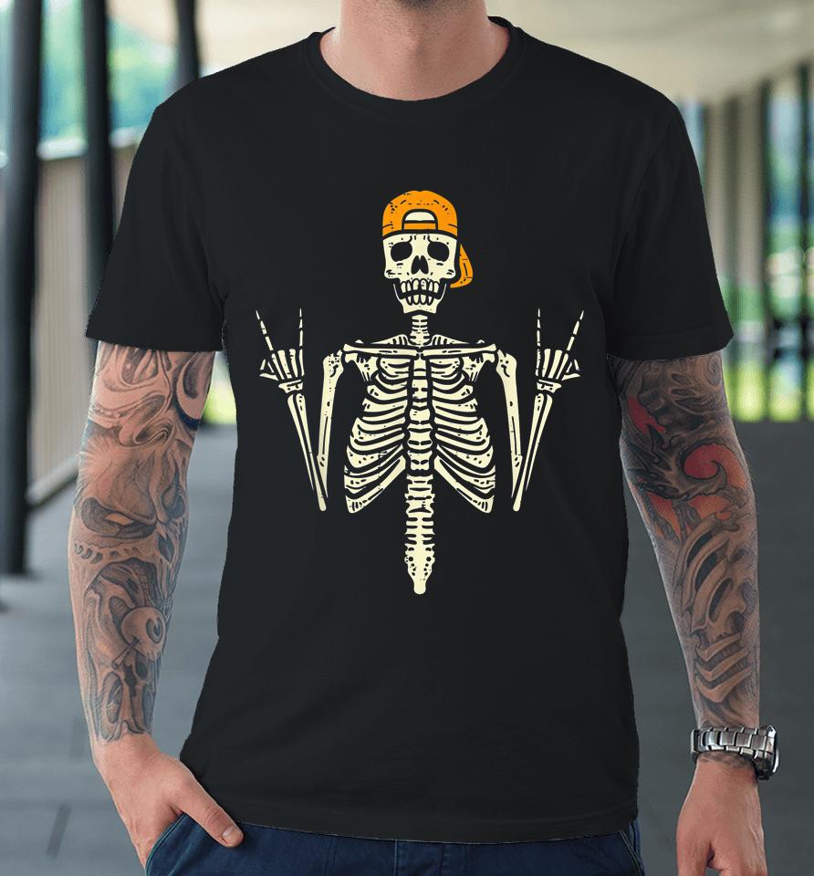 Rocker Skater Skeleton Cap Cool Halloween Punk Premium T-Shirt