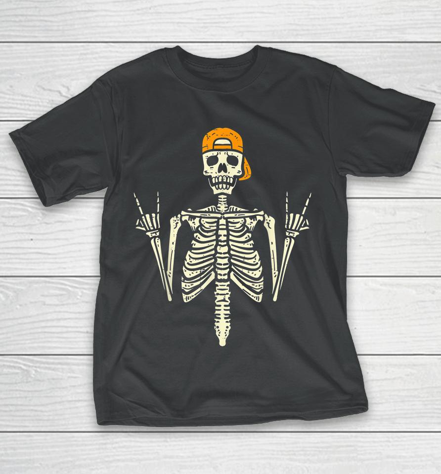 Rocker Skater Skeleton Cap Cool Halloween Punk T-Shirt