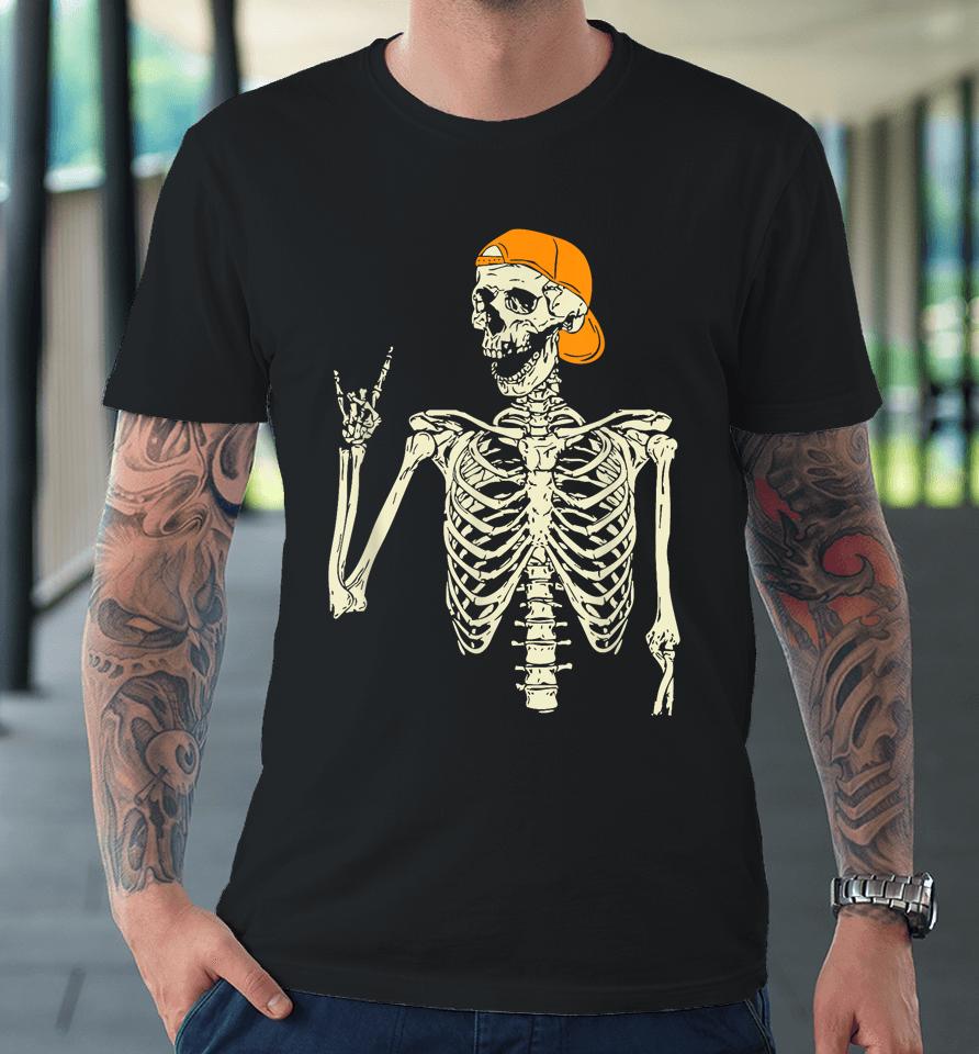 Rocker Skeleton Cap Skater Cool Halloween Punk Rock Men Boys Premium T-Shirt