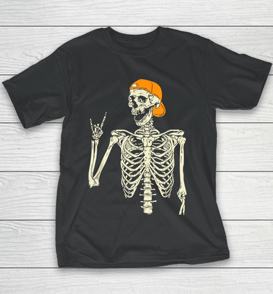 Rocker Skeleton Cap Skater Cool Halloween Punk Rock Men Boys Youth T-Shirt
