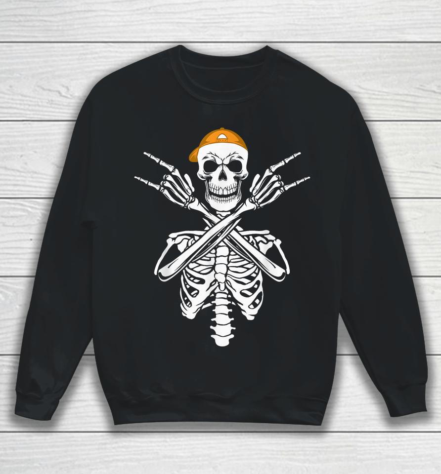 Rocker Skeleton Cap Skater Halloween Hand Rock Sweatshirt