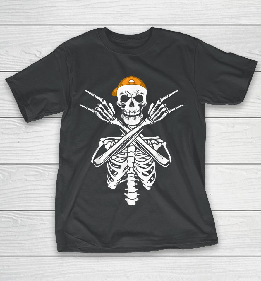 Rocker Skeleton Cap Skater Halloween Hand Rock T-Shirt
