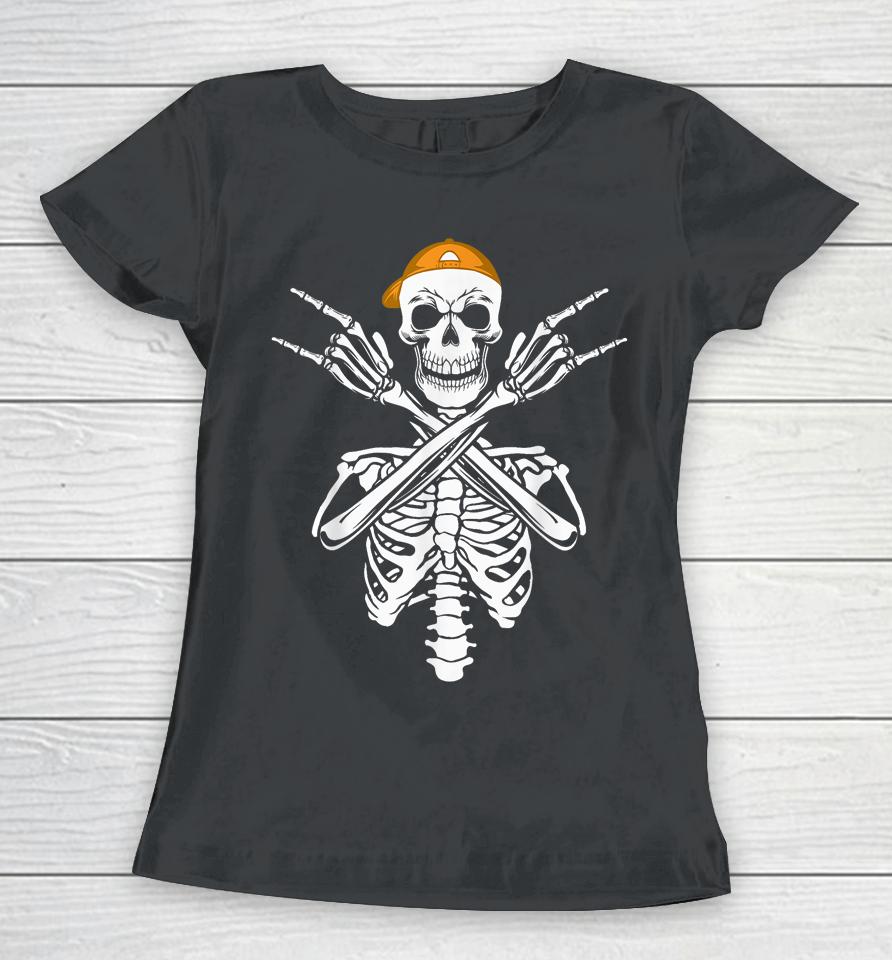 Rocker Skeleton Cap Skater Halloween Hand Rock Women T-Shirt