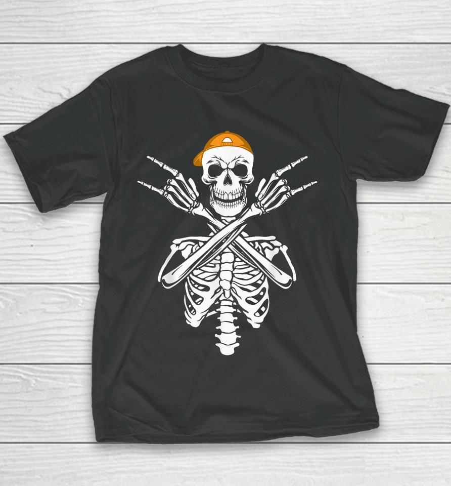 Rocker Skeleton Cap Skater Halloween Hand Rock Youth T-Shirt