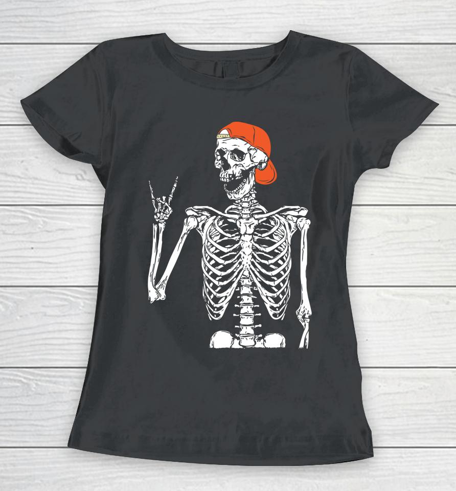 Rocker Skeleton Hand Rock On Costume Funny Halloween Gifts Women T-Shirt