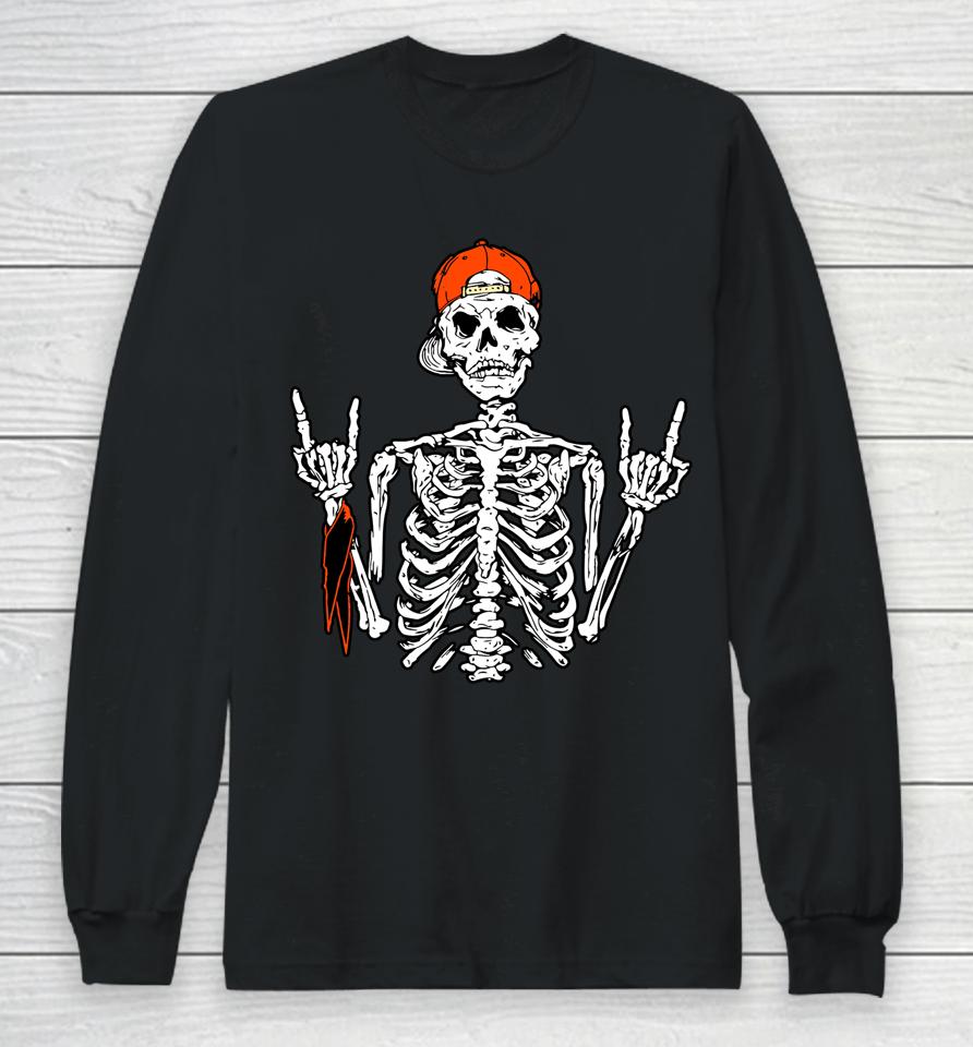 Rocker Skeleton Hand Rock On Costume Funny Halloween Long Sleeve T-Shirt