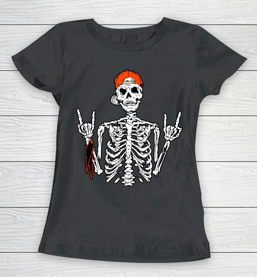 Rocker Skeleton Hand Rock On Costume Funny Halloween Women T-Shirt