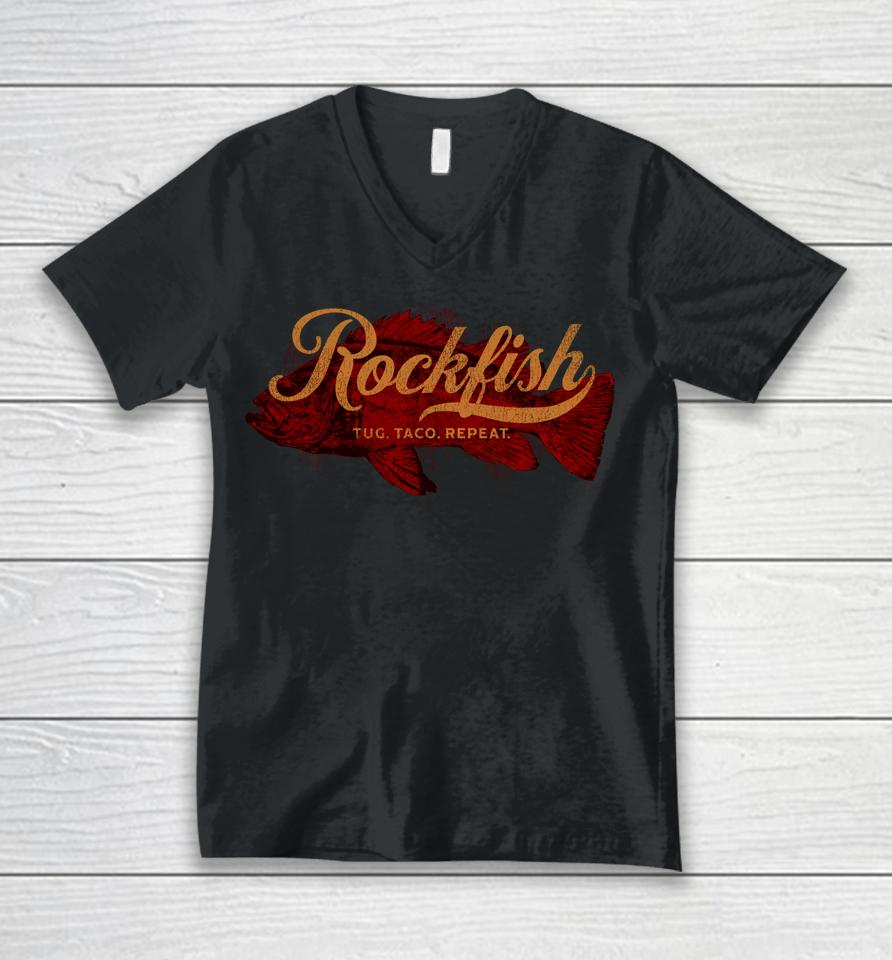 Rockfish Tug Taco Repeat Unisex V-Neck T-Shirt