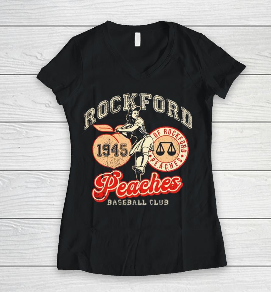 Rockford Peaches Baseball Club 1945 Women V-Neck T-Shirt
