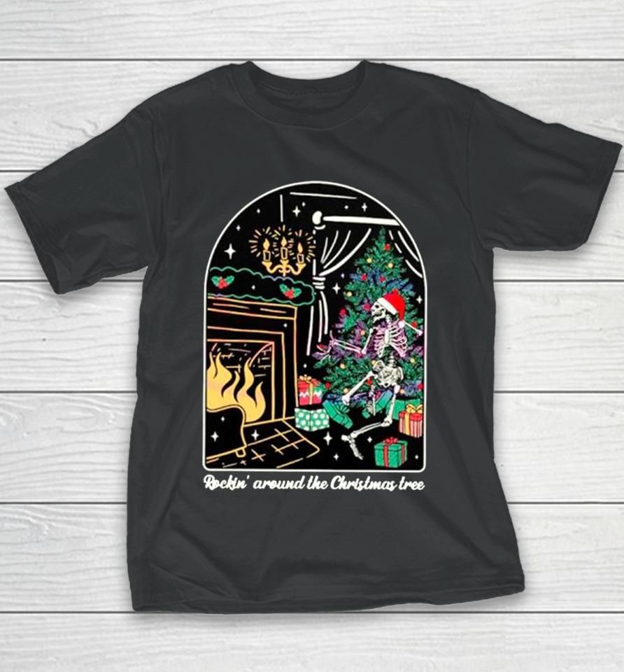 Rockin Around The Christmas Tree Skeleton Youth T-Shirt