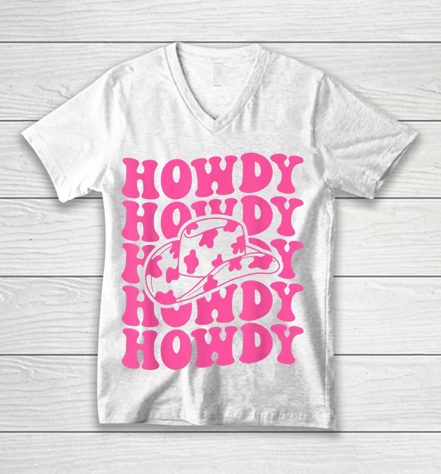 Rodeo White Howdy Western Retro Cowboy Hat Southern Cowgirl Unisex V-Neck T-Shirt