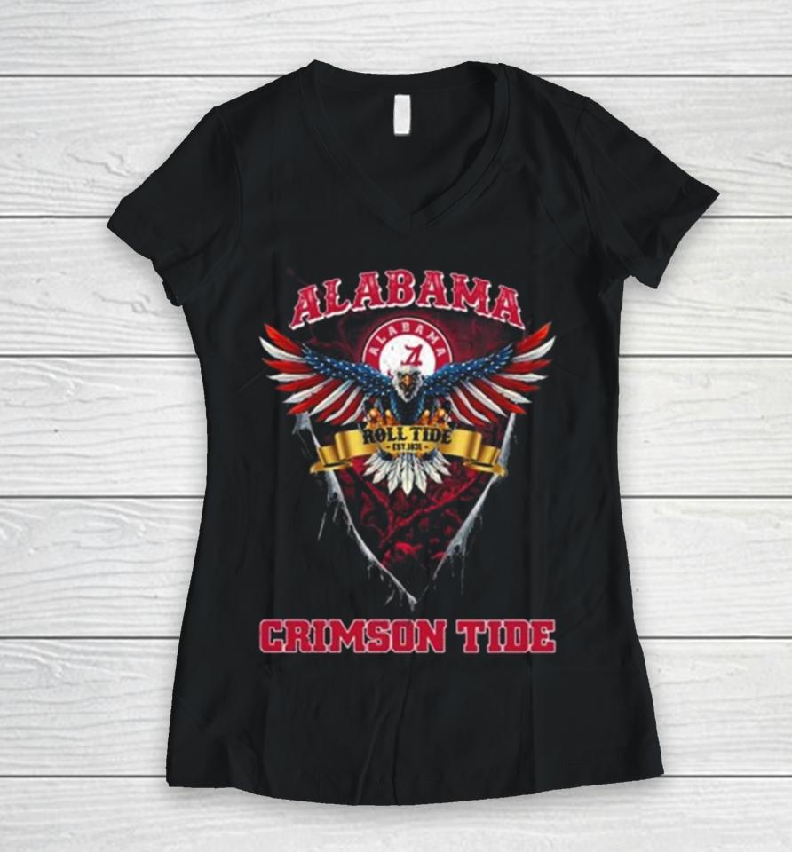 Roll Tide Alabama Crimson Tide Football Us Eagle Women V-Neck T-Shirt