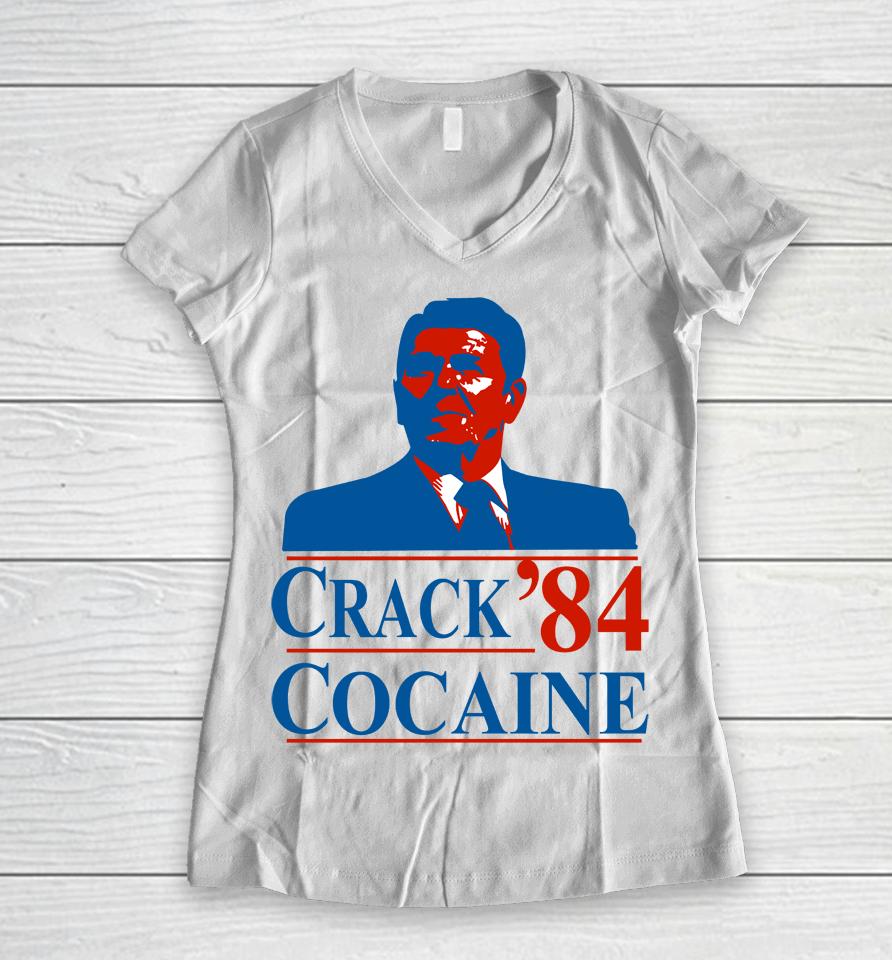 Ronald Reagan Crack 84 Cocaine Women V-Neck T-Shirt