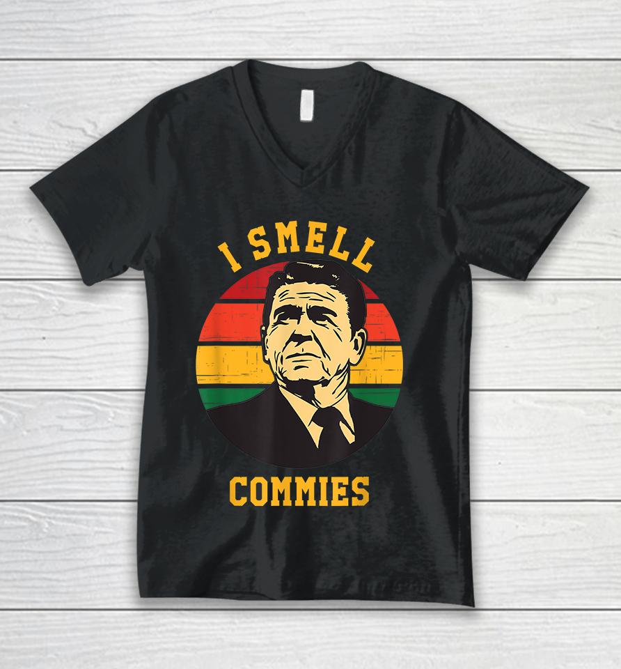 Ronald Reagan I Smell Commies Funny Unisex V-Neck T-Shirt