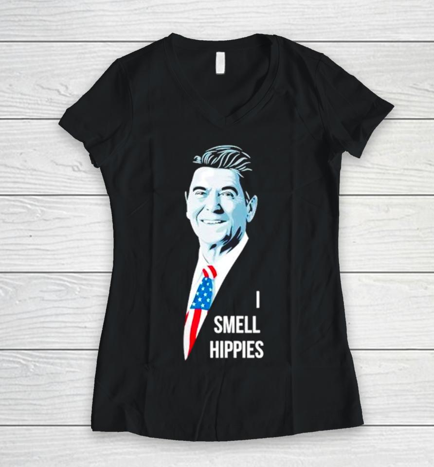 Ronald Reagan I Smell Hippies Women V-Neck T-Shirt
