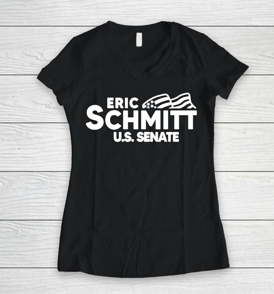 Ronald Reagan Wears Eric Schmitt Us Senate Women V-Neck T-Shirt