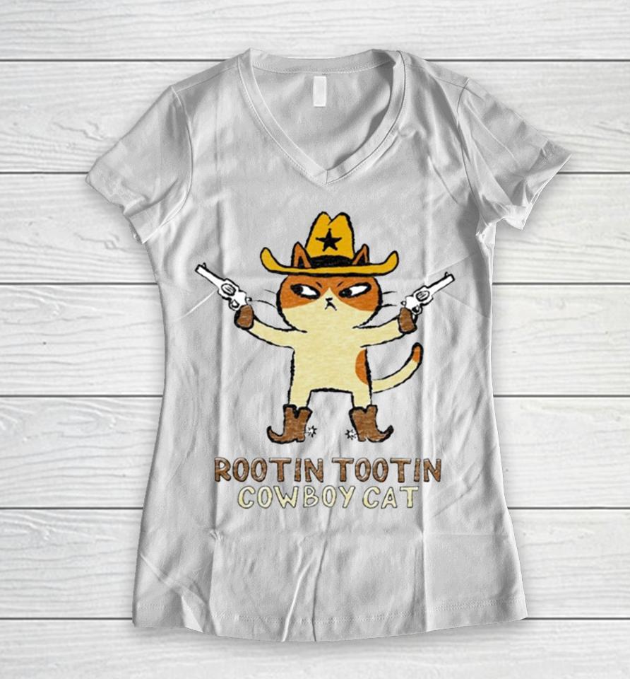 Rootin Tootin Cowboy Cat Women V-Neck T-Shirt