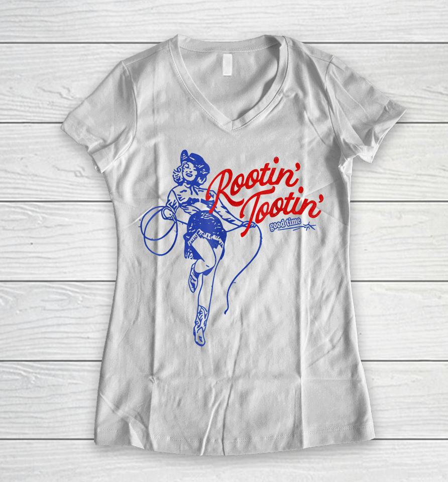 Rootin Tootin Good Time Western Cowgirl Women V-Neck T-Shirt