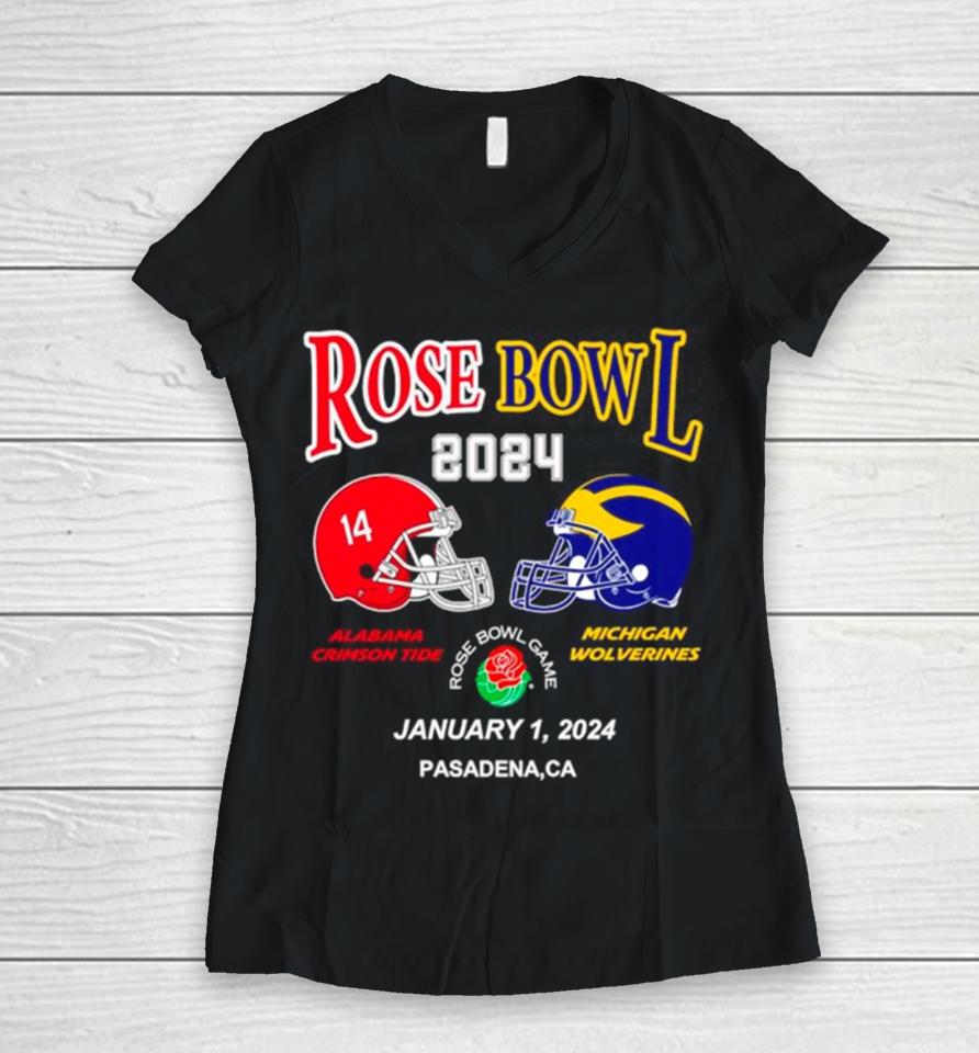 Rose Bowl 2024 Alabama Crimson Tide Vs Michigan Wolverines Women V-Neck T-Shirt