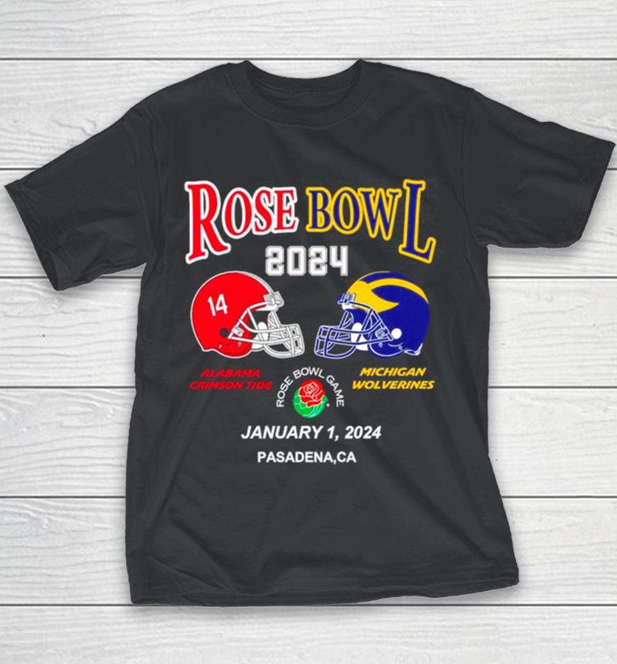 Rose Bowl 2024 Alabama Crimson Tide Vs Michigan Wolverines Youth T-Shirt