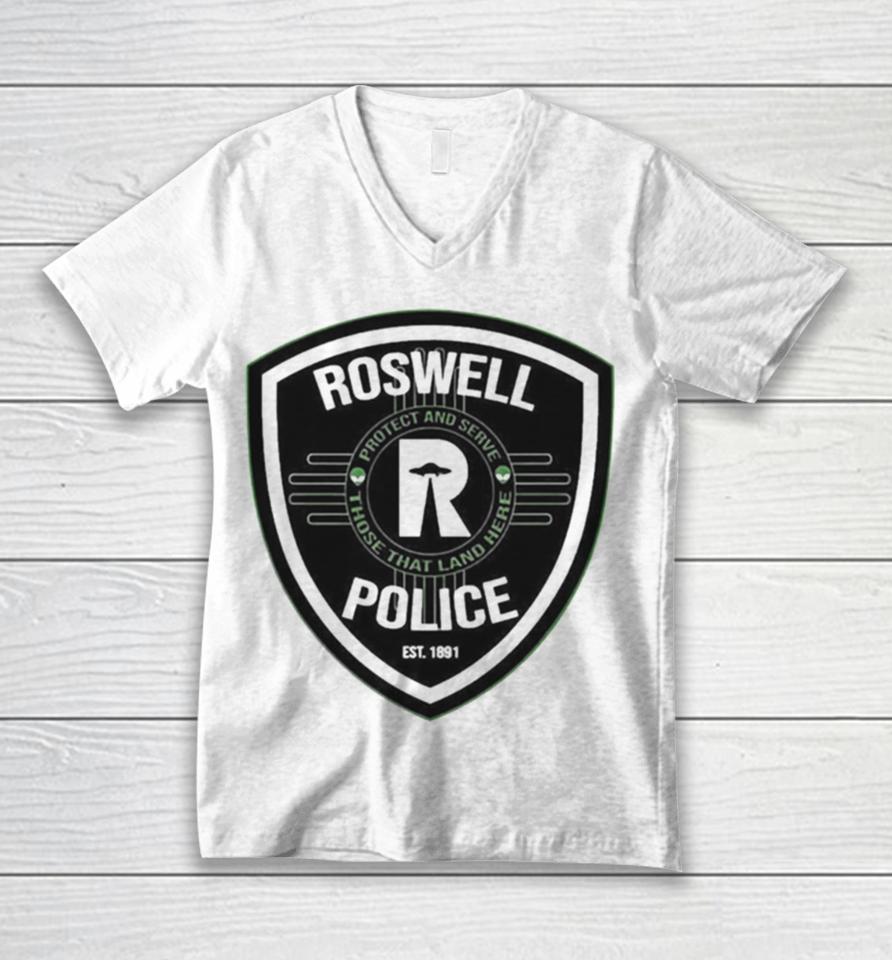 Roswell Police Est 1891 Protect And Serve Those That Land Here Unisex V-Neck T-Shirt