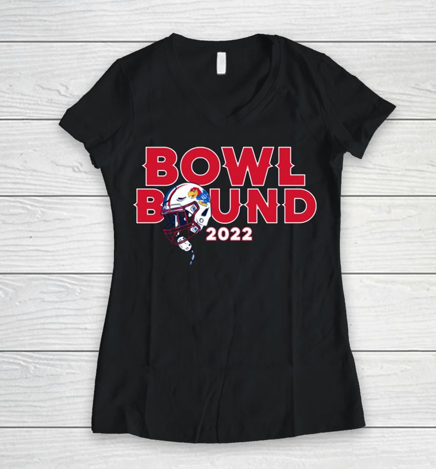 Royal Kansas Jayhawks 2022 Helmet Ncaa Bowl Bound Women V-Neck T-Shirt
