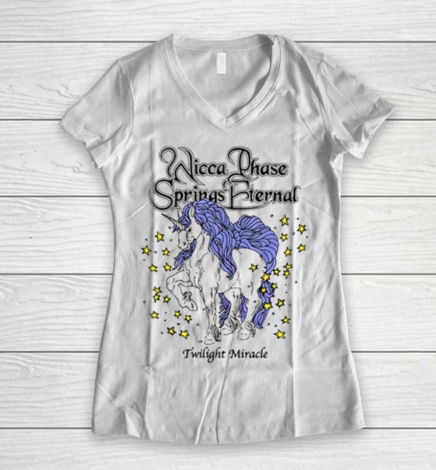 Run For Cover Records Merch Store Wicca Phase Springs Eternal Twilight Miracle Unicorn Women V-Neck T-Shirt