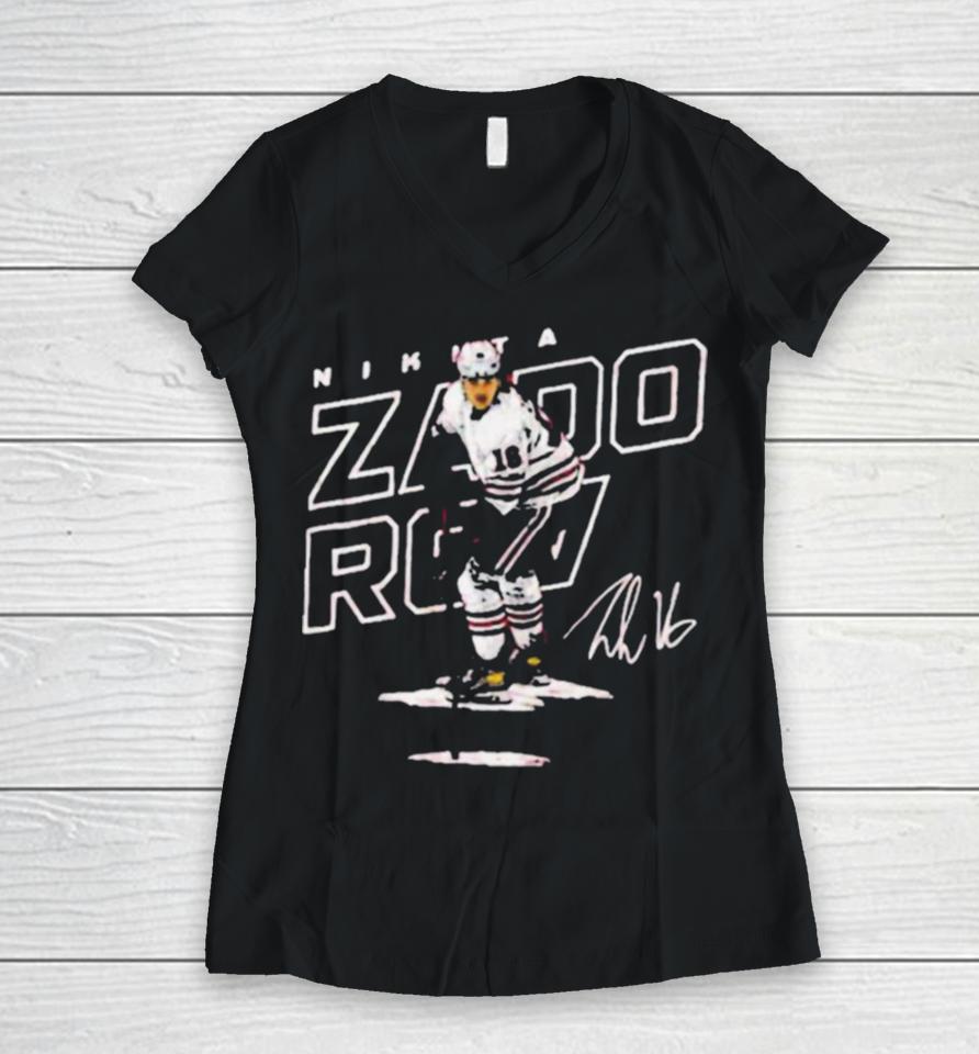 Russian Professional Ice Hockey Defenceman For The Vancouver Canucks Signature Nikita Zadorov Women V-Neck T-Shirt